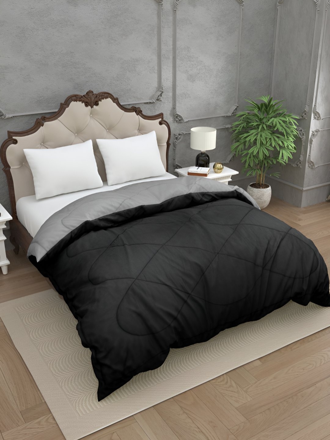 

BED-SHEET.COM Black & Grey Microfiber Mild Winter 300 GSM Double Bed Comforter