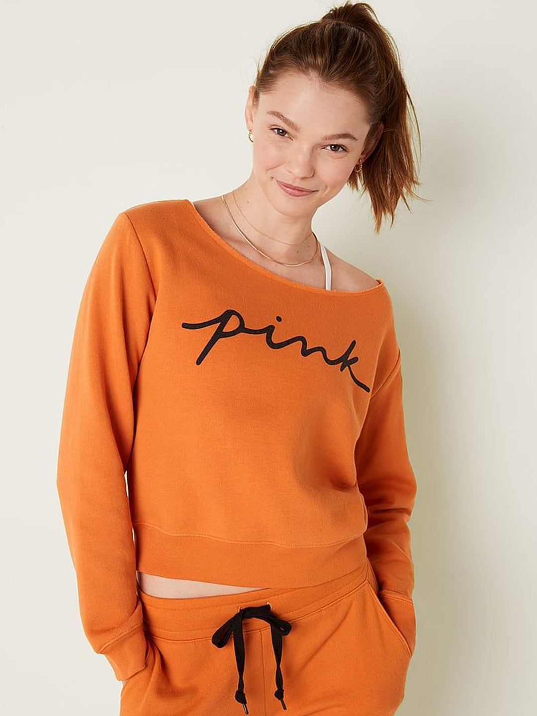

Victoria's Secret Women Typography Printed Cotton Sweatshirt, Orange