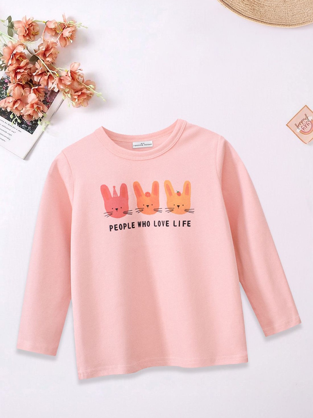 

FOREVER FRIDAY Girls Printed Applique T-shirt, Pink