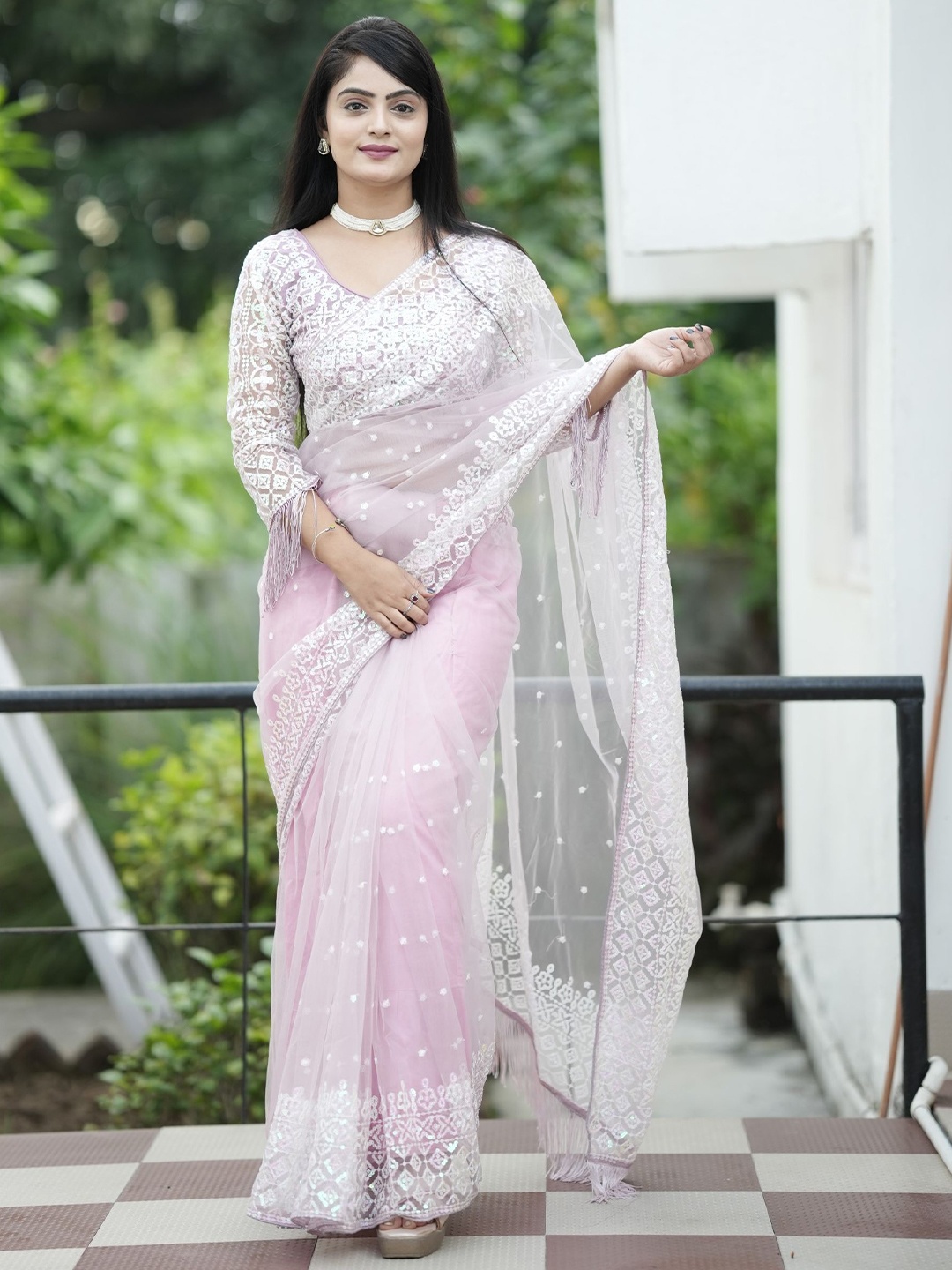 

LeeliPeeri Designer Embellished Sequinned Net Saree, Pink