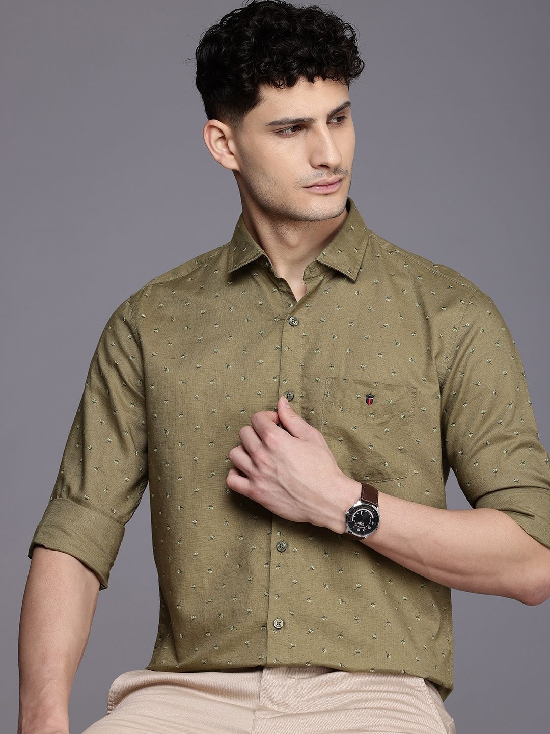 

Louis Philippe Sport Slim Fit Floral Printed Casual Shirt, Olive