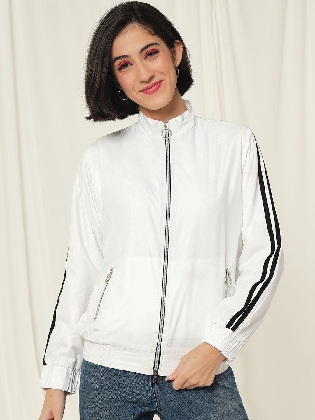 

BAESD Women Lightweight Bomber Jacket, White