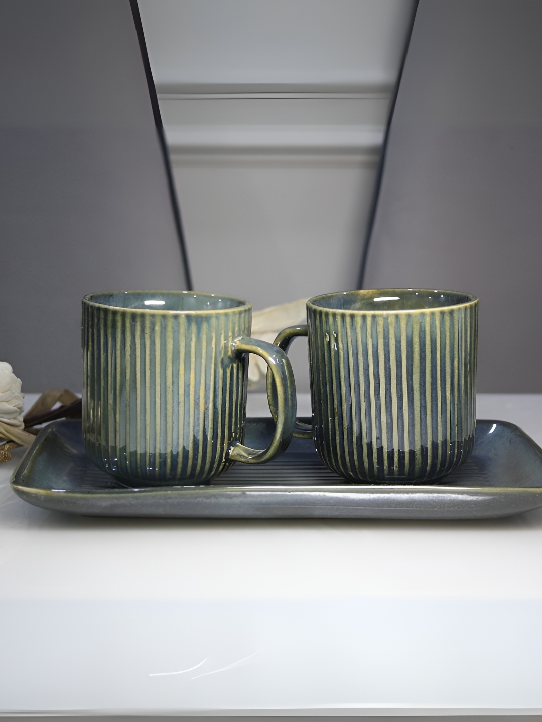 

MODEFE Green & Blue Solid Ceramic Matte Cups Set of Cups and Mugs