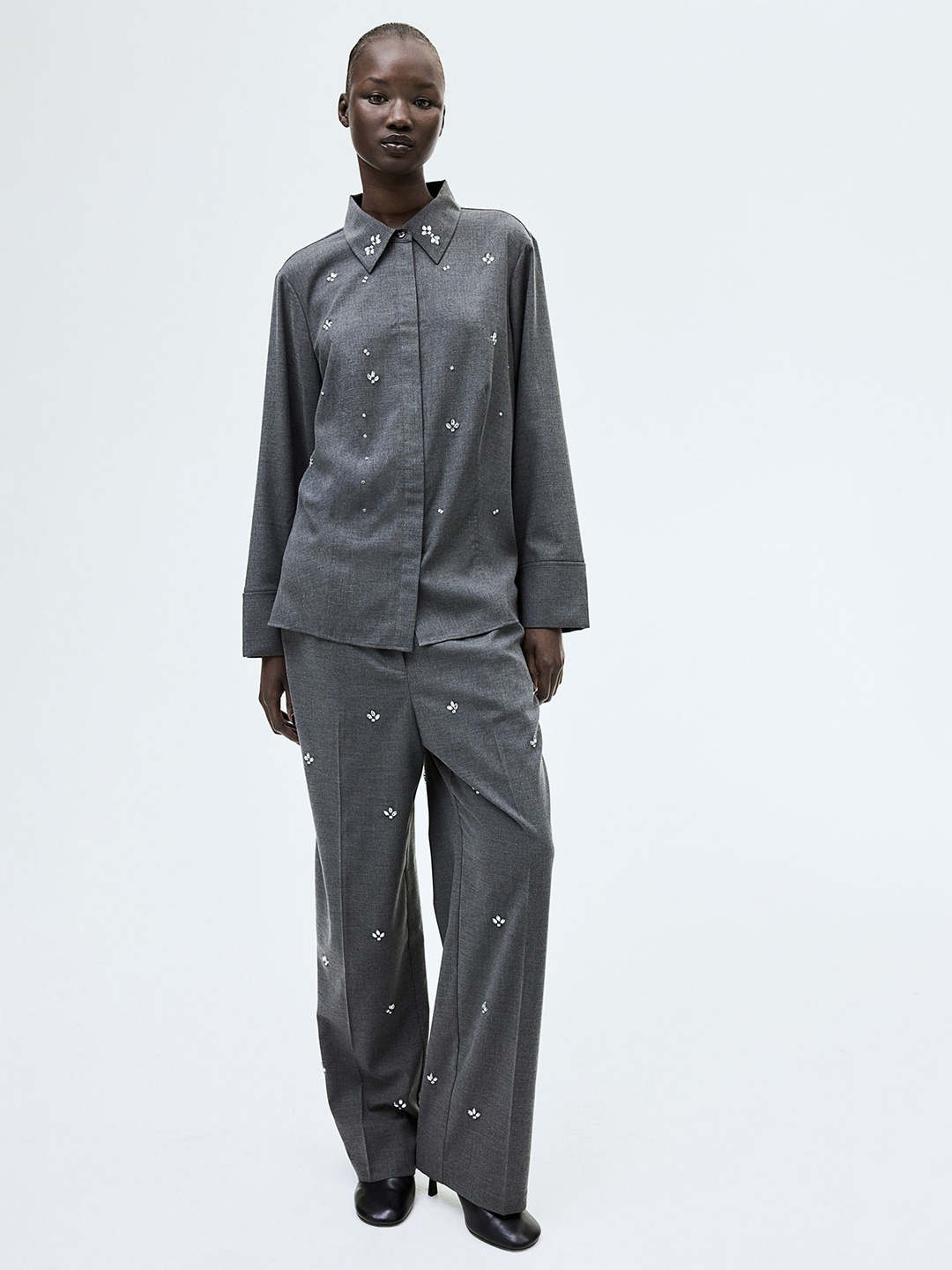 

H&M Rhinestone-Embellished Shirt, Grey