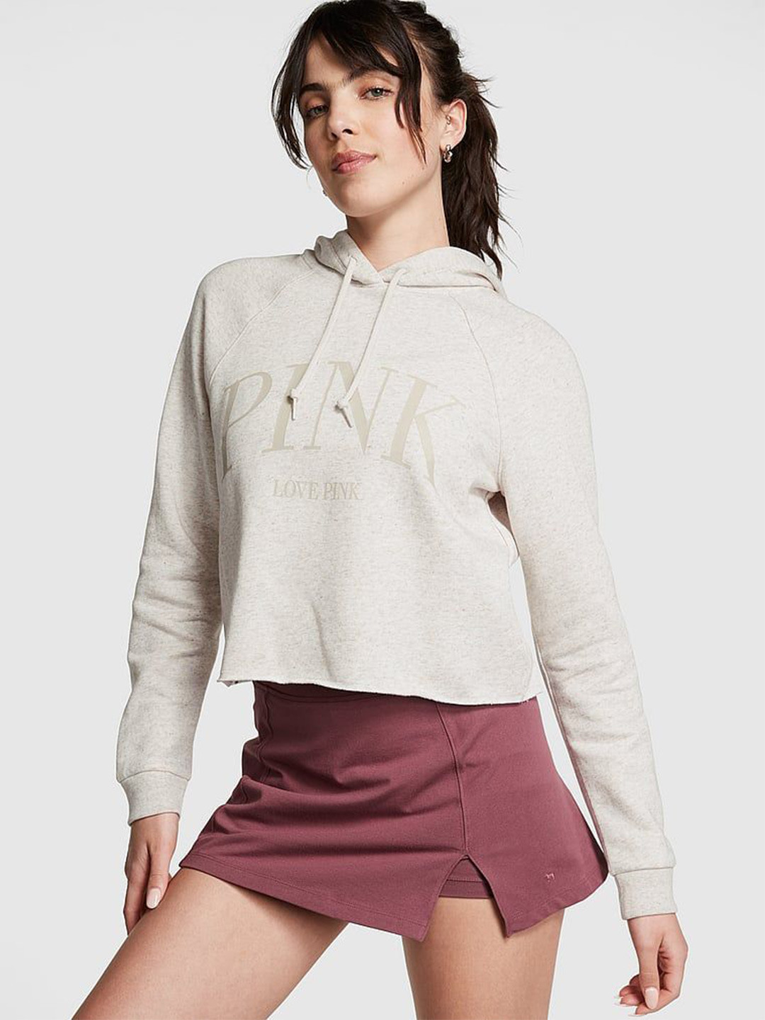 

Victoria's Secret Women Printed Hooded Sweatshirt, Beige