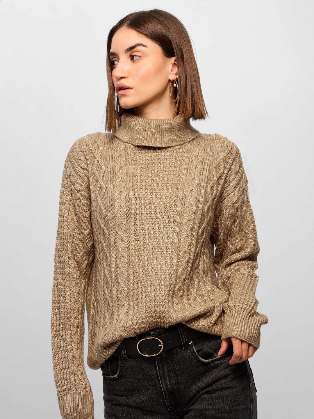 

The Souled Store Women Cable Knit Pullover, Brown