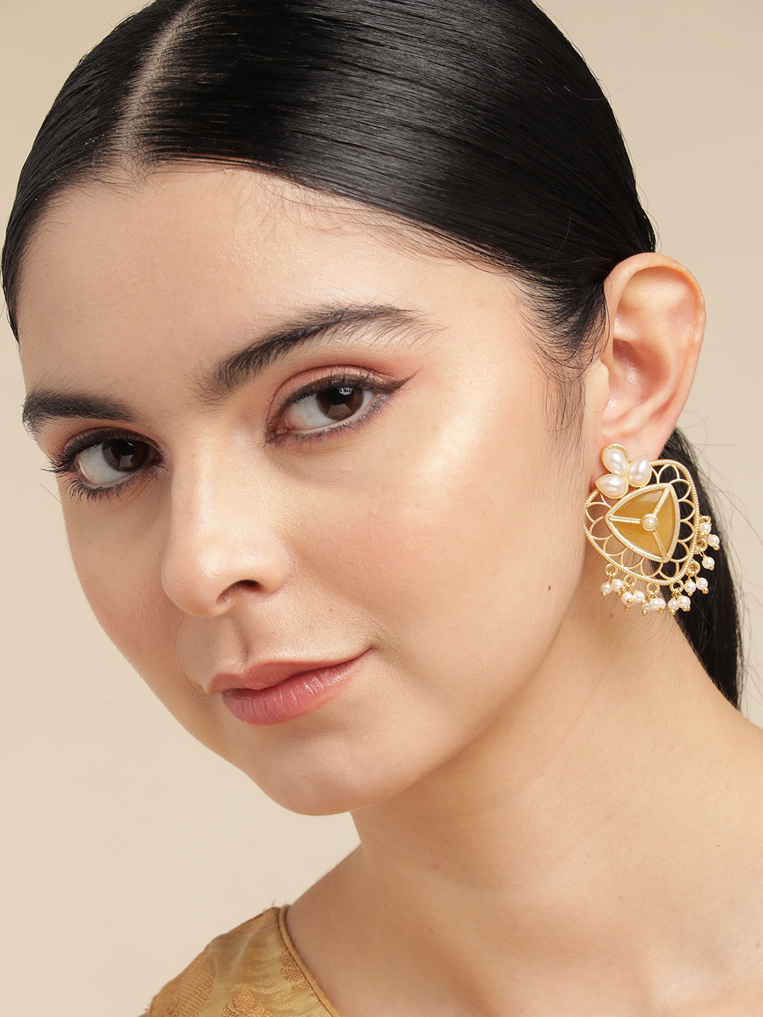 

Anouk Gold-Plated Beaded Contemporary Drop Earrings, Yellow