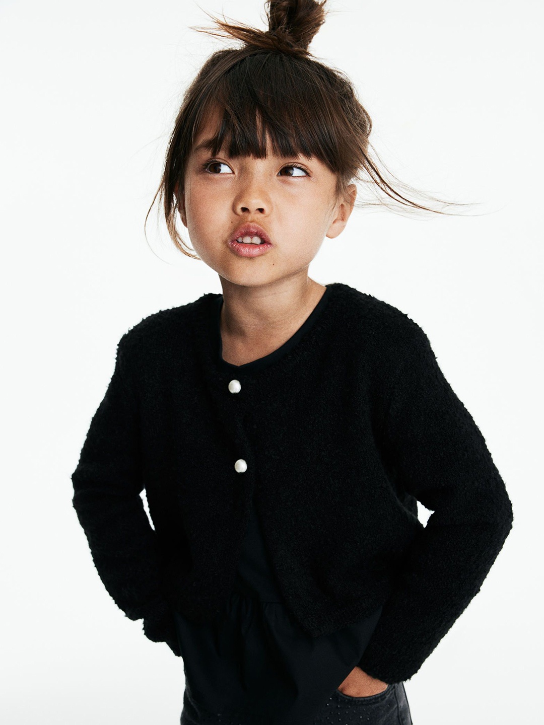 

H&M Girls Boucl-Knit Cardigan Sweater, Black