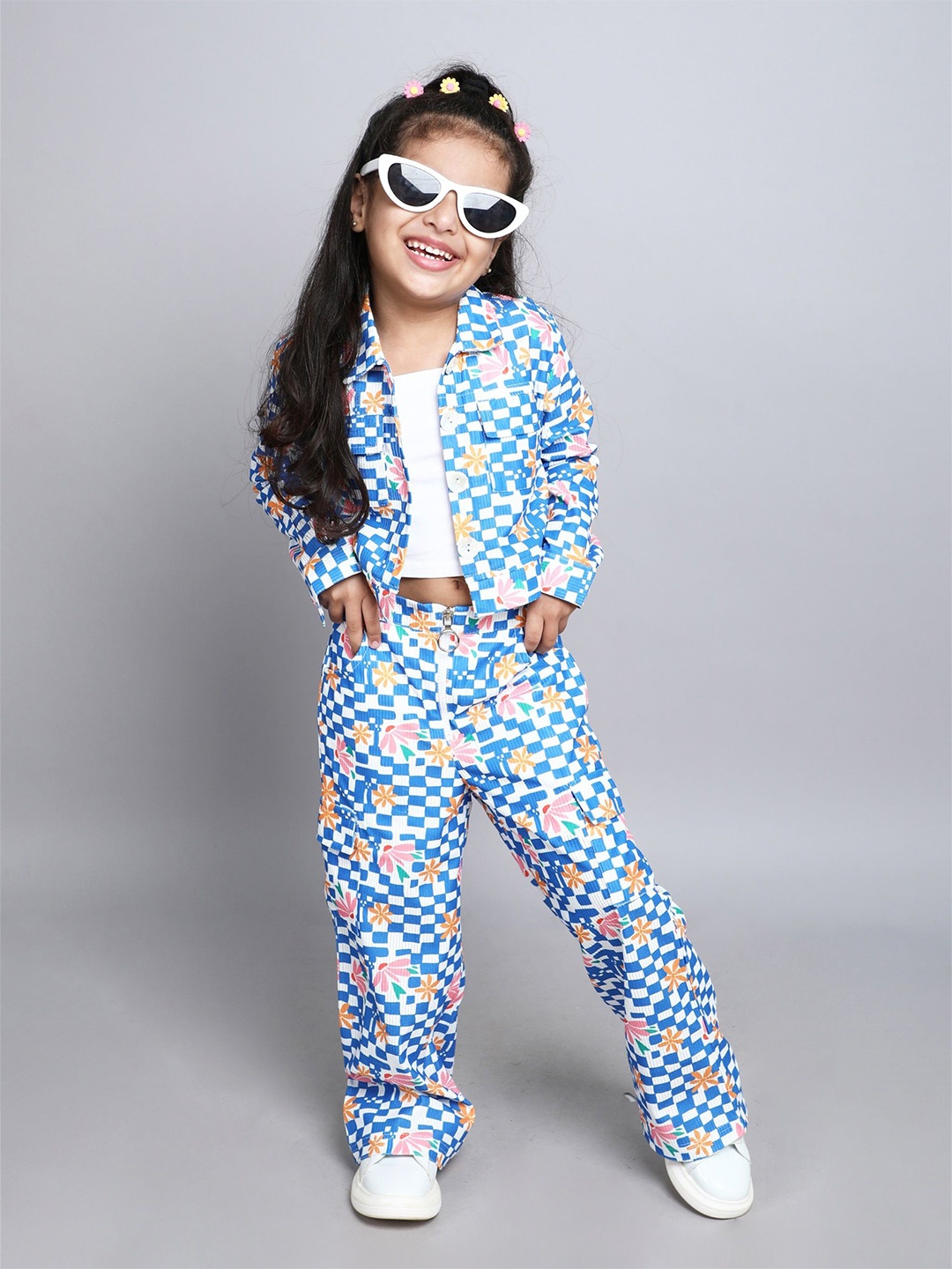 

taffykids Girls Printed Top with Trousers, Blue