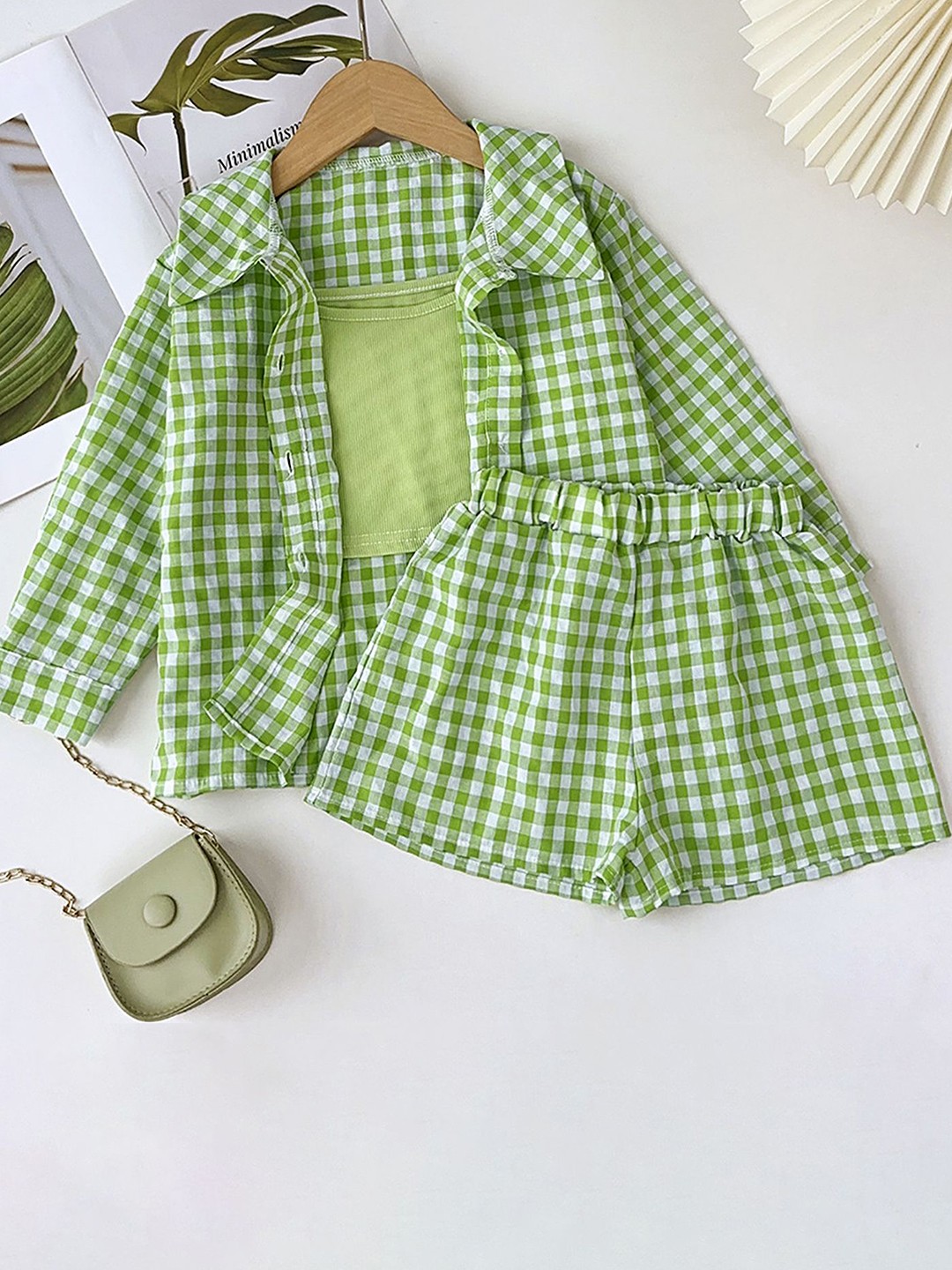 

LULU & SKY Girls Checked Shirt with Shorts, Green