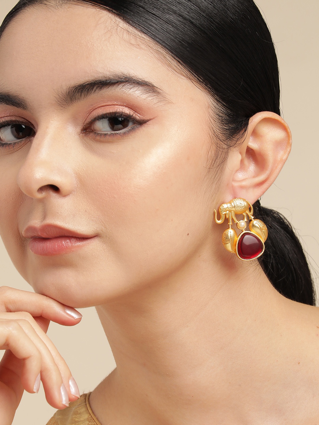 

Anouk Gold-Plated Beaded Contemporary Stud Earrings, Maroon