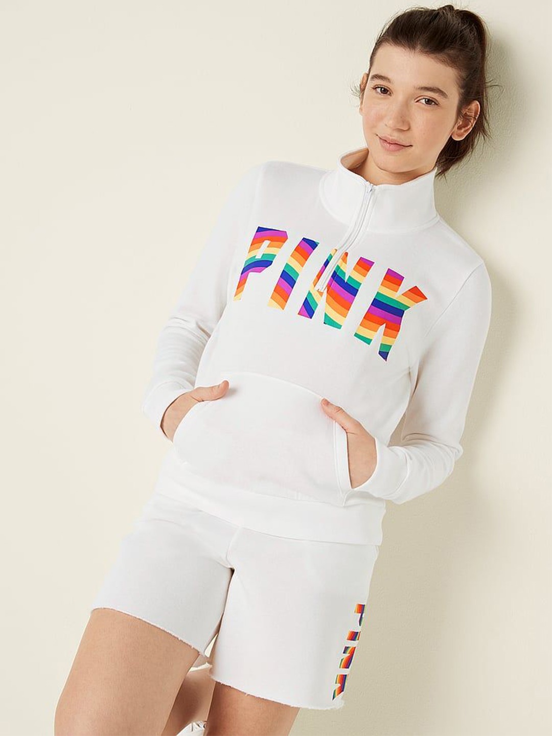 

Victoria's Secret Women Printed High Neck Sweatshirt, White