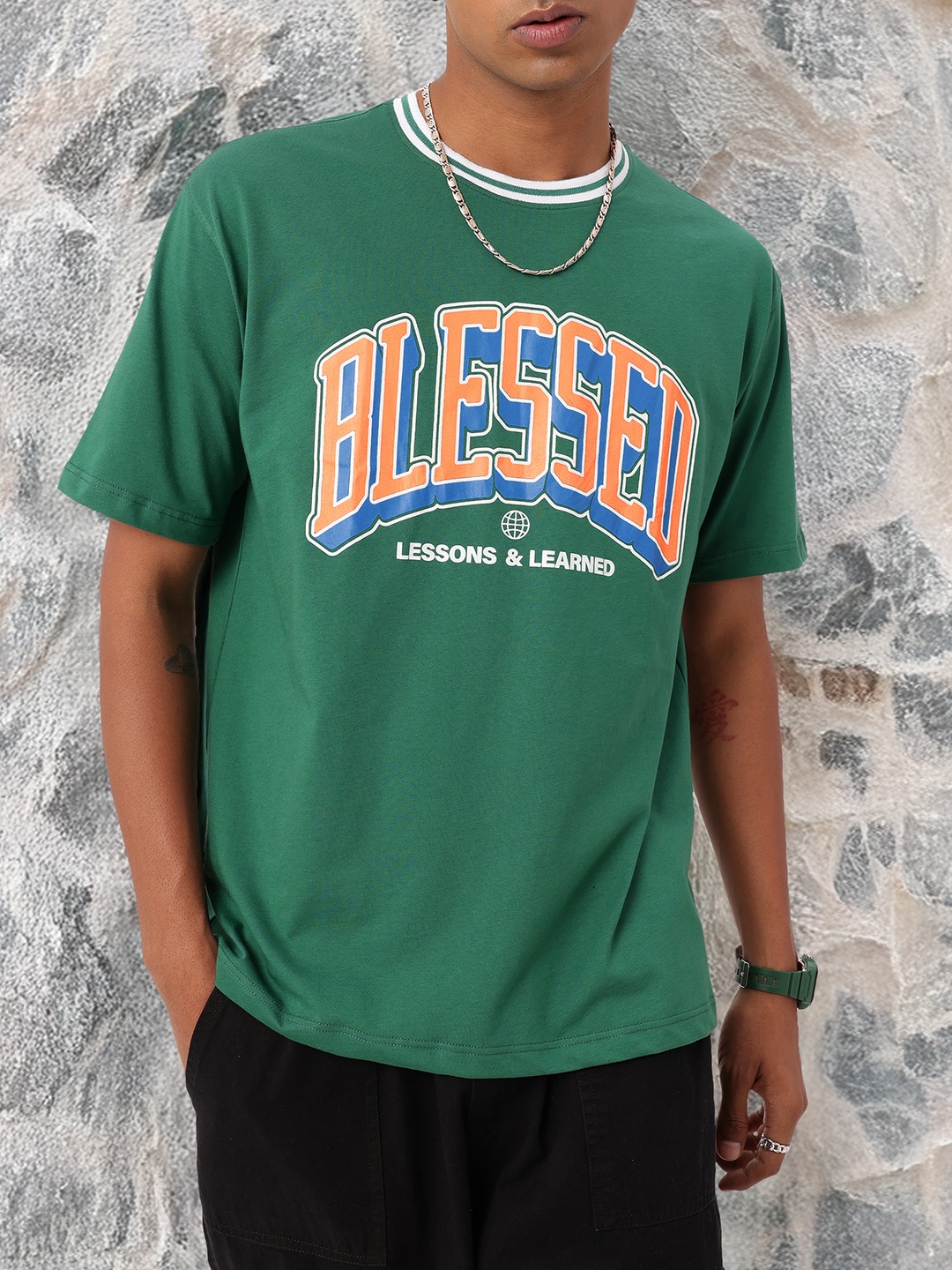 

Kook N Keech Soft Grunge Statement Printed Relaxed Fit T-shirt, Green