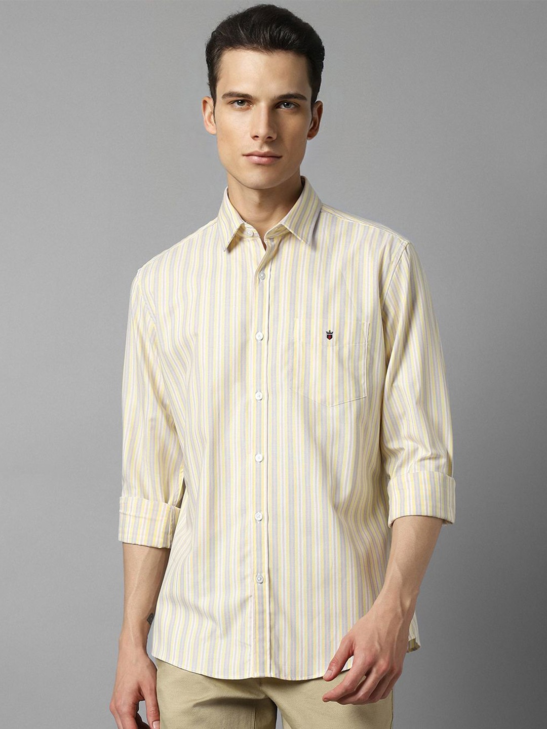 

Louis Philippe Sport Men Slim Fit Opaque Striped Casual Shirt, Yellow