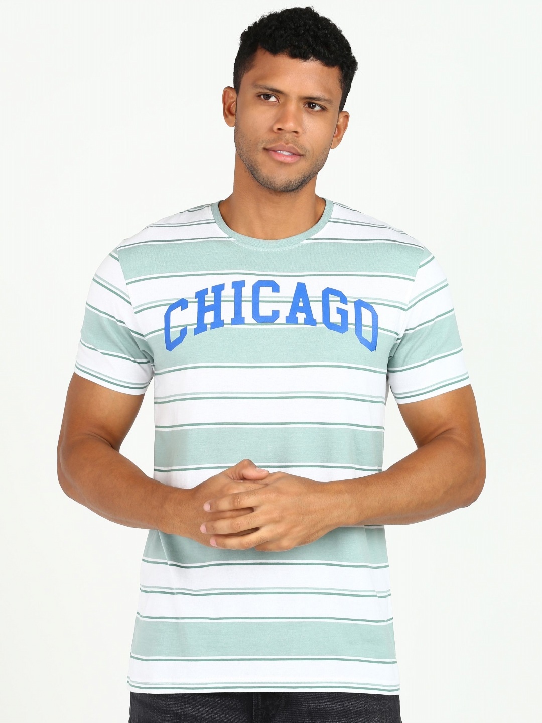 

Provogue Men Striped Applique T-shirt, Green