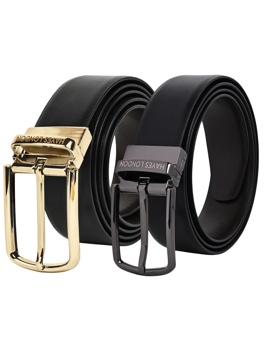 

Hayes London Men Leather Belts Combo Pack Of 2 Genuine Premium Reversible Formal Belt, Grey