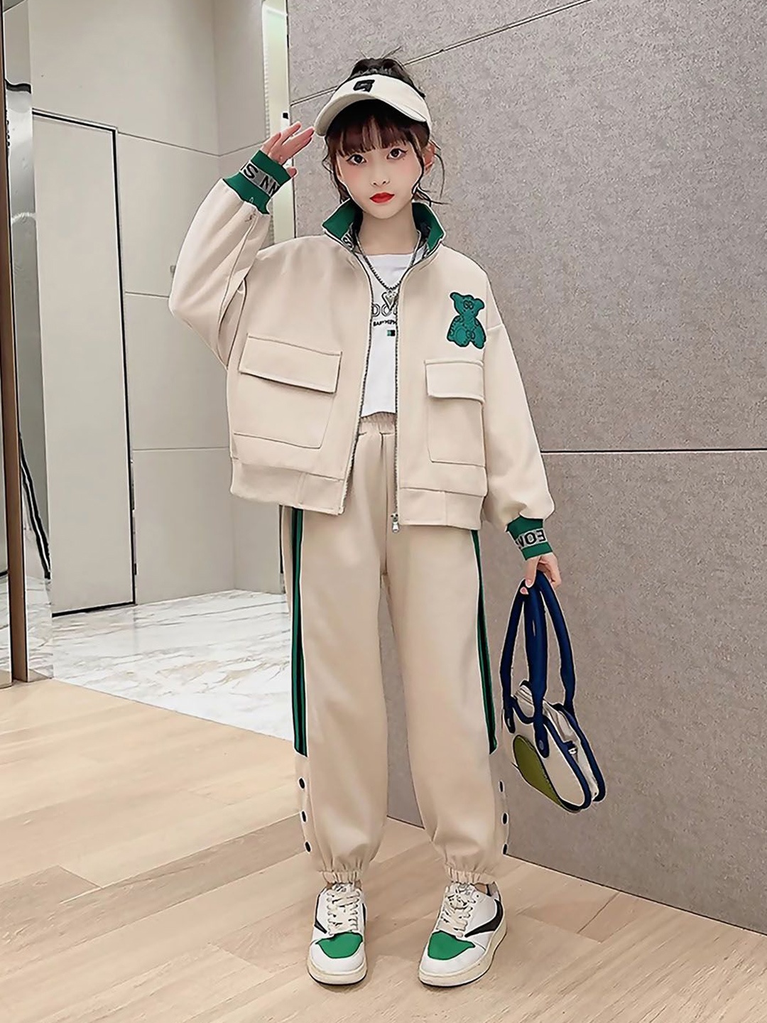 

Little Surprise Box LLP Kids Mock Collar High-Rise Tracksuits, Beige