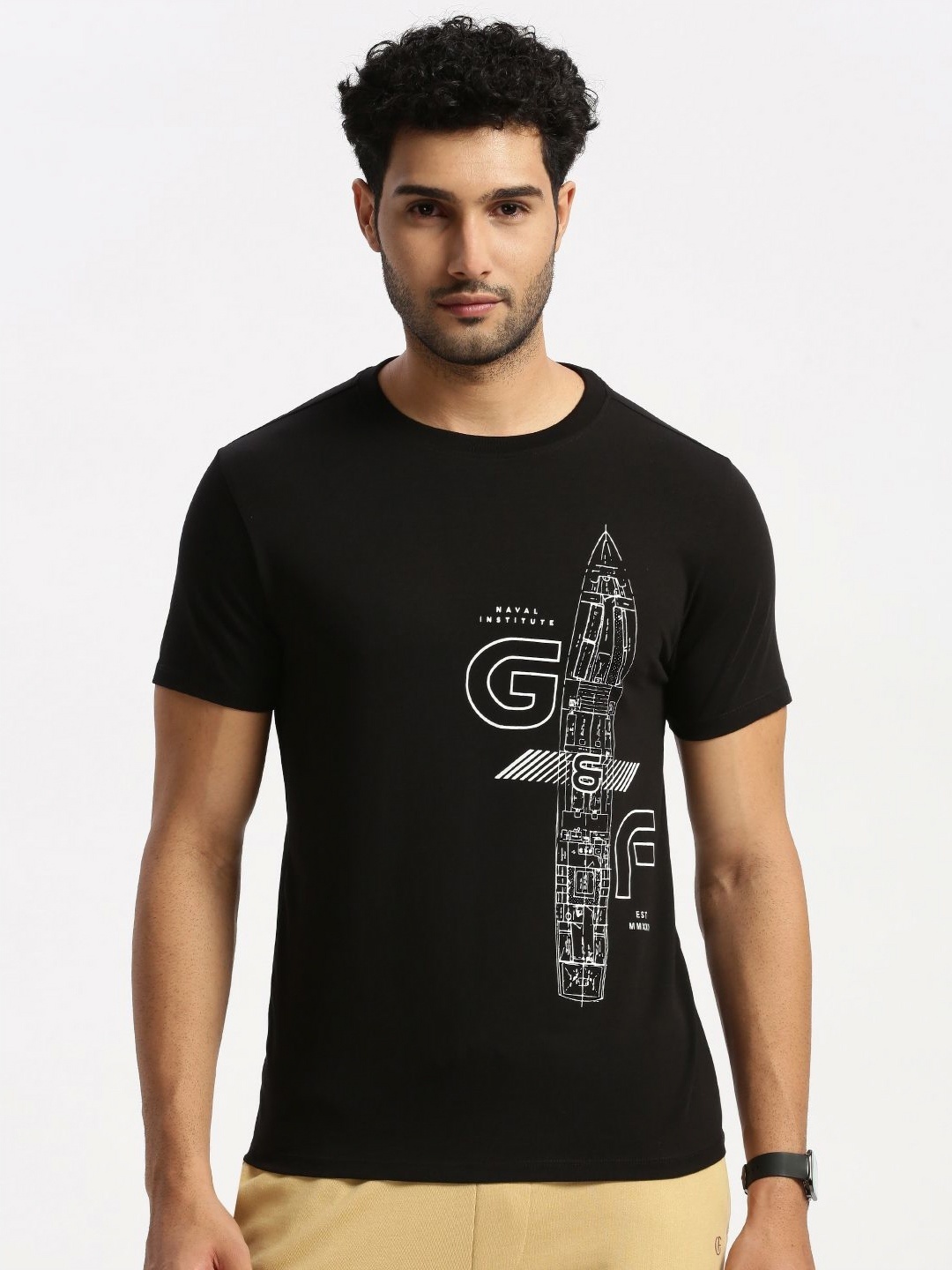 

Grit and Flair Men Printed Slim Fit T-shirt, Black