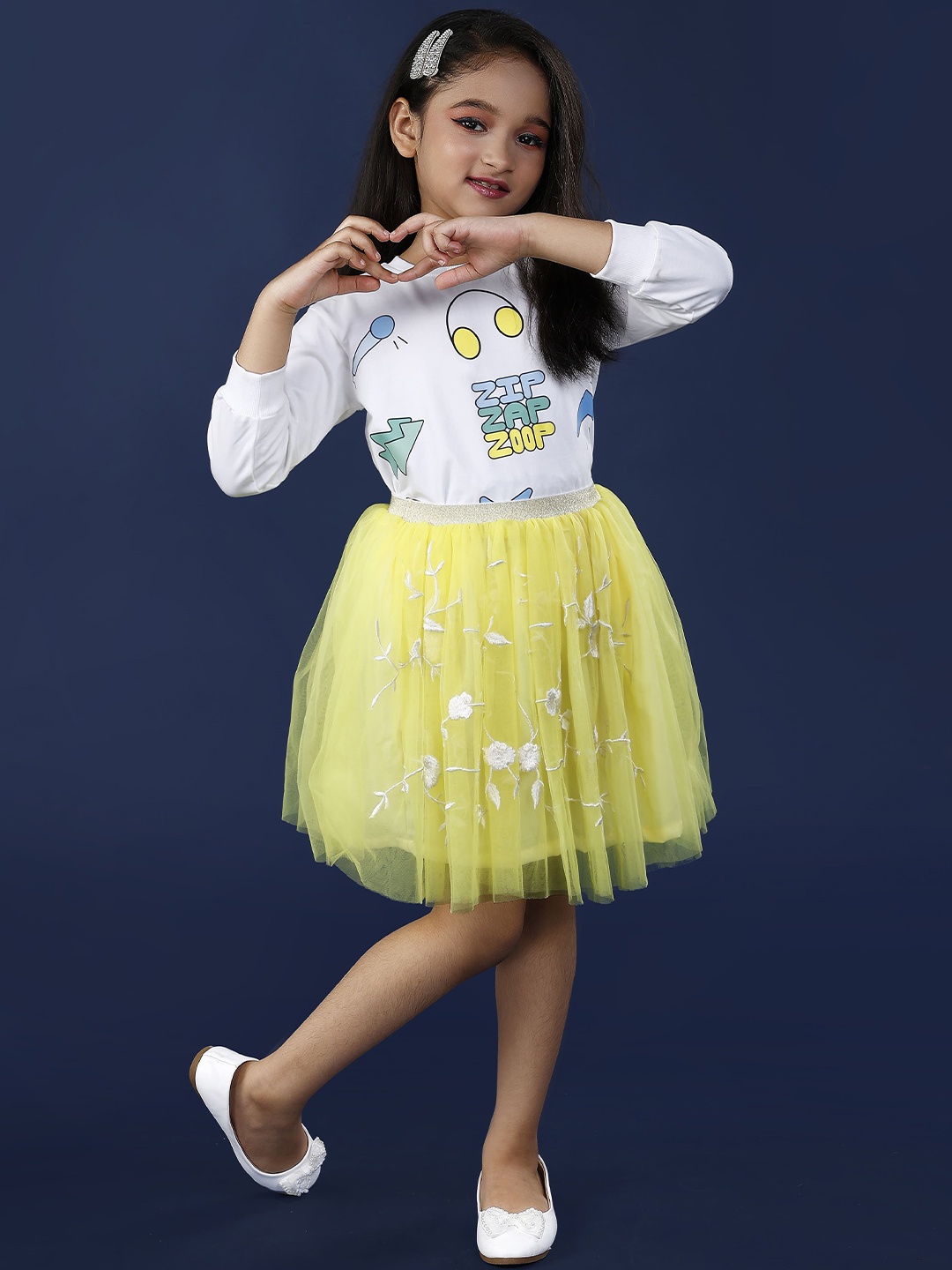 

ZIP ZAP ZOOP Girls Printed T-shirt with Skirt, Yellow