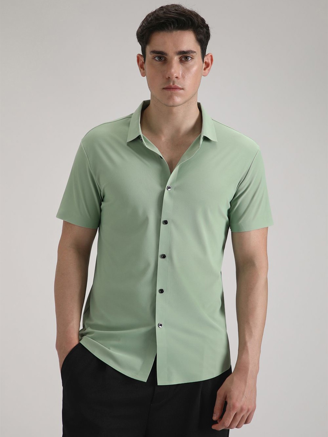 

Banana Club Men Classic Slim Fit Opaque Casual Shirt, Green