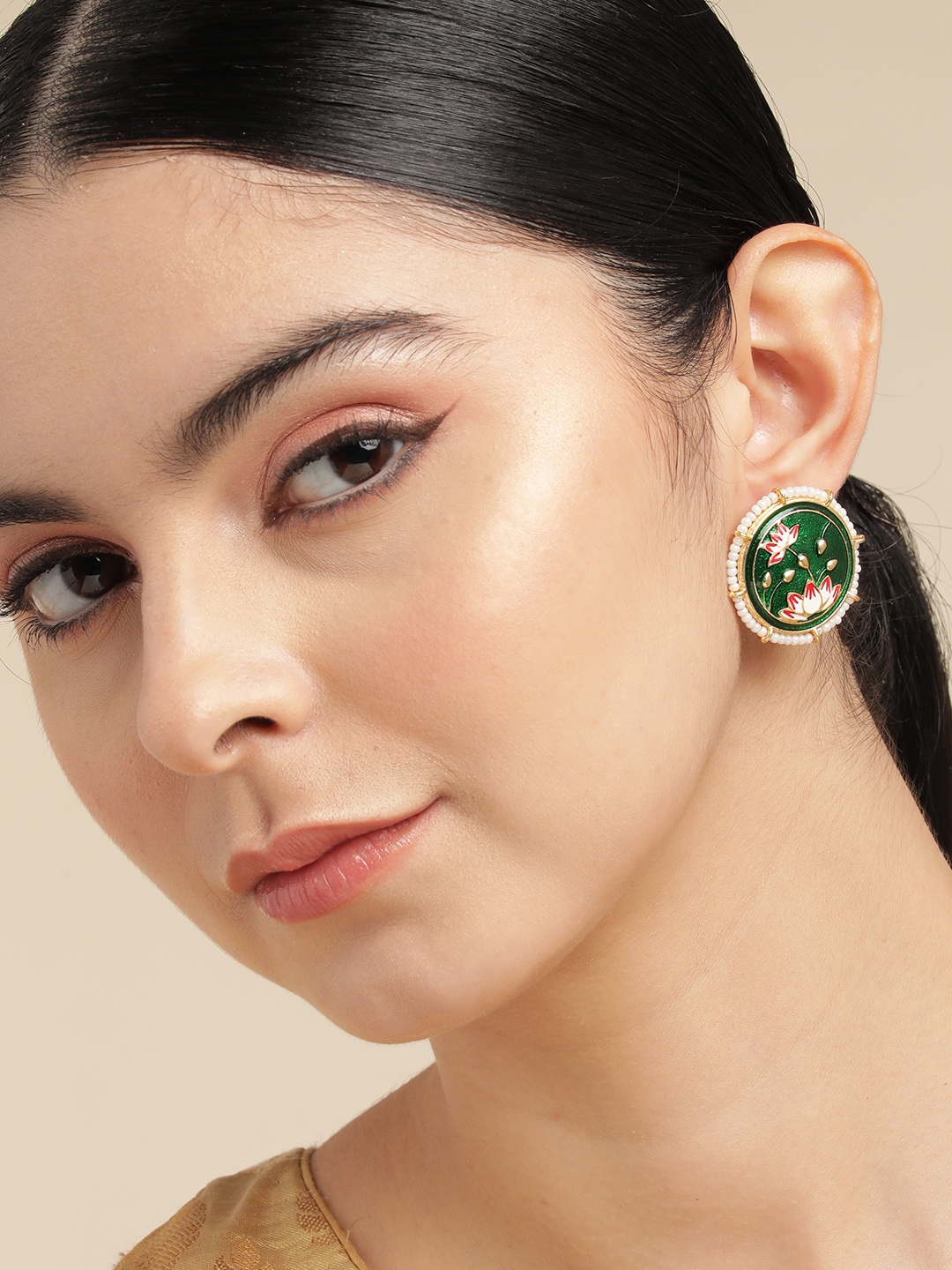 

Anouk Gold-Plated Beaded Circular Stud Earrings, Green