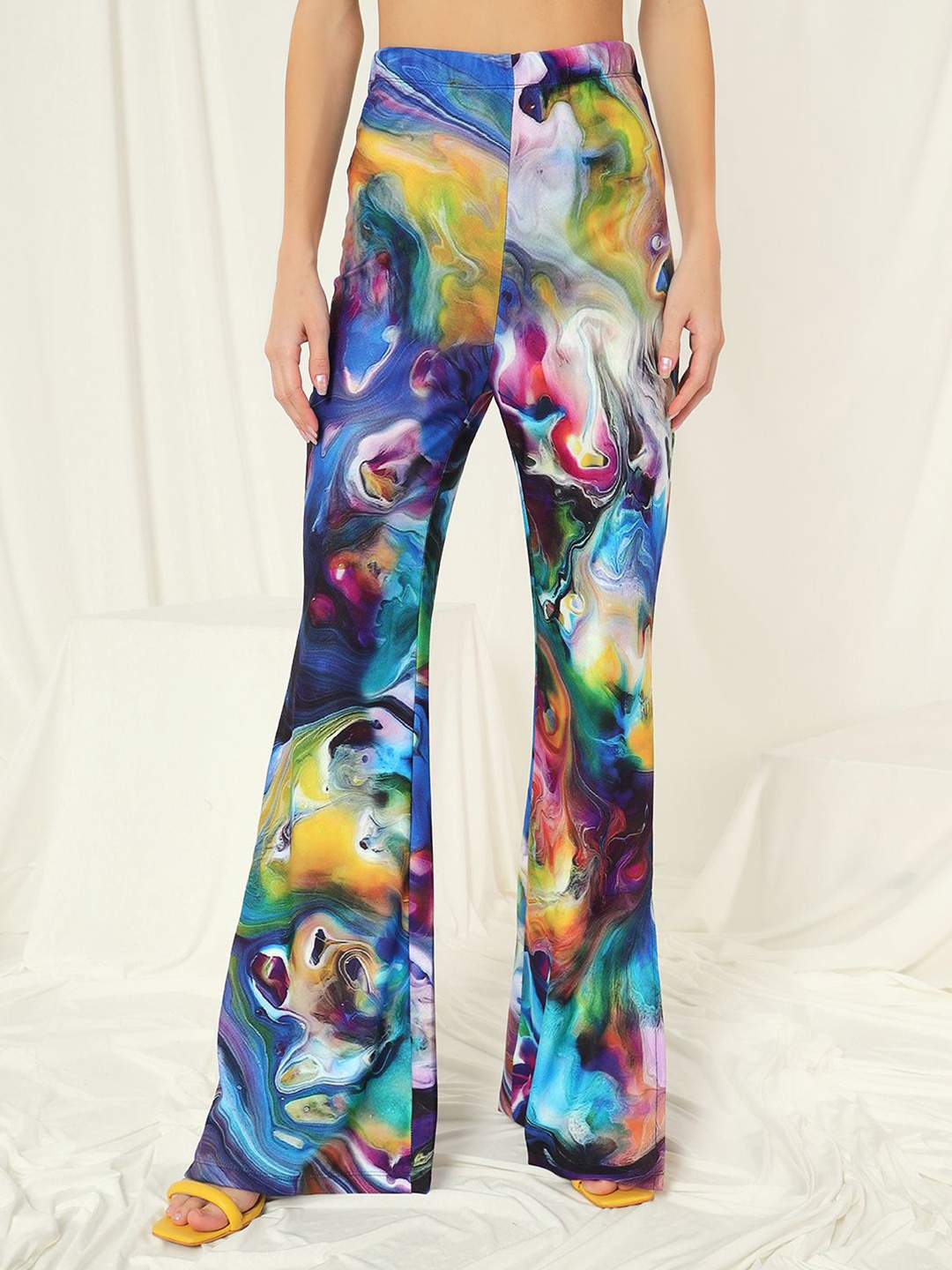 

TANDUL Women Printed Bootcut Trousers, Blue