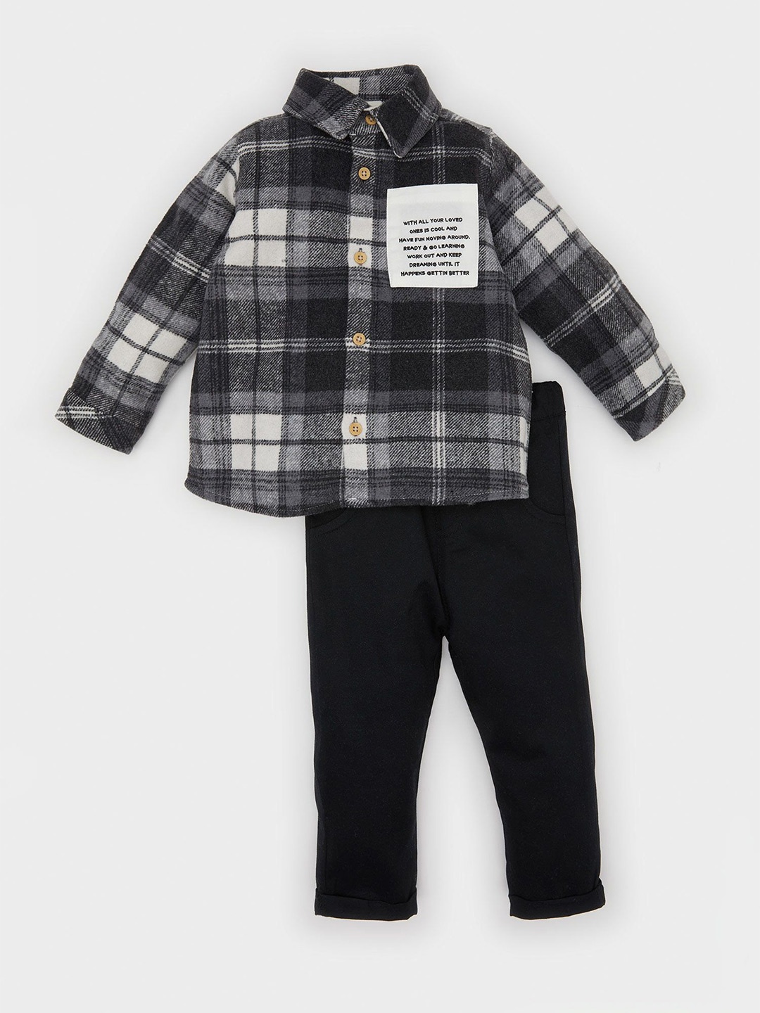 

DeFacto Boys Checked Shirt with Trousers, Black