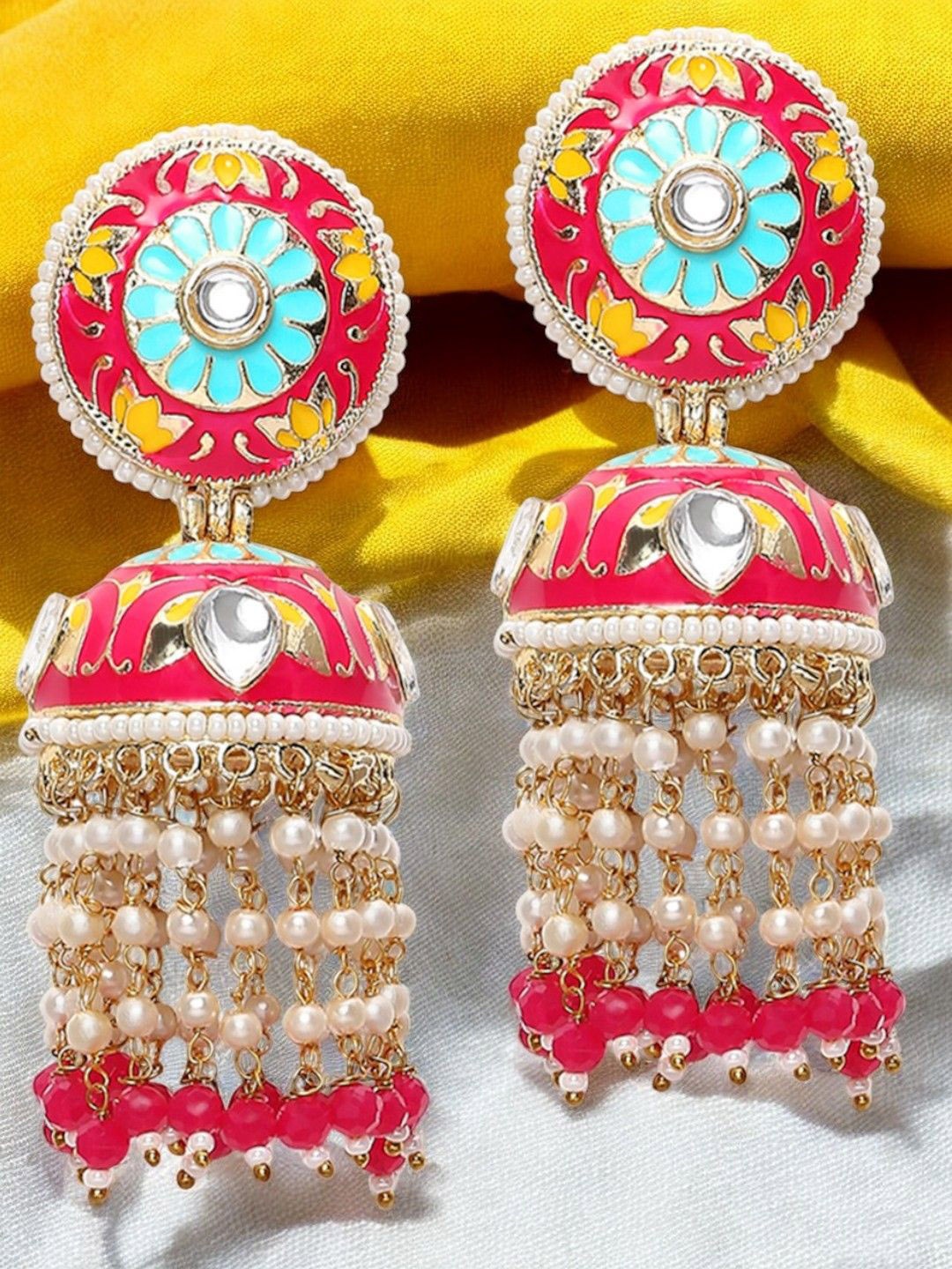 

Anouk Floral Jhumkas Earrings, Pink