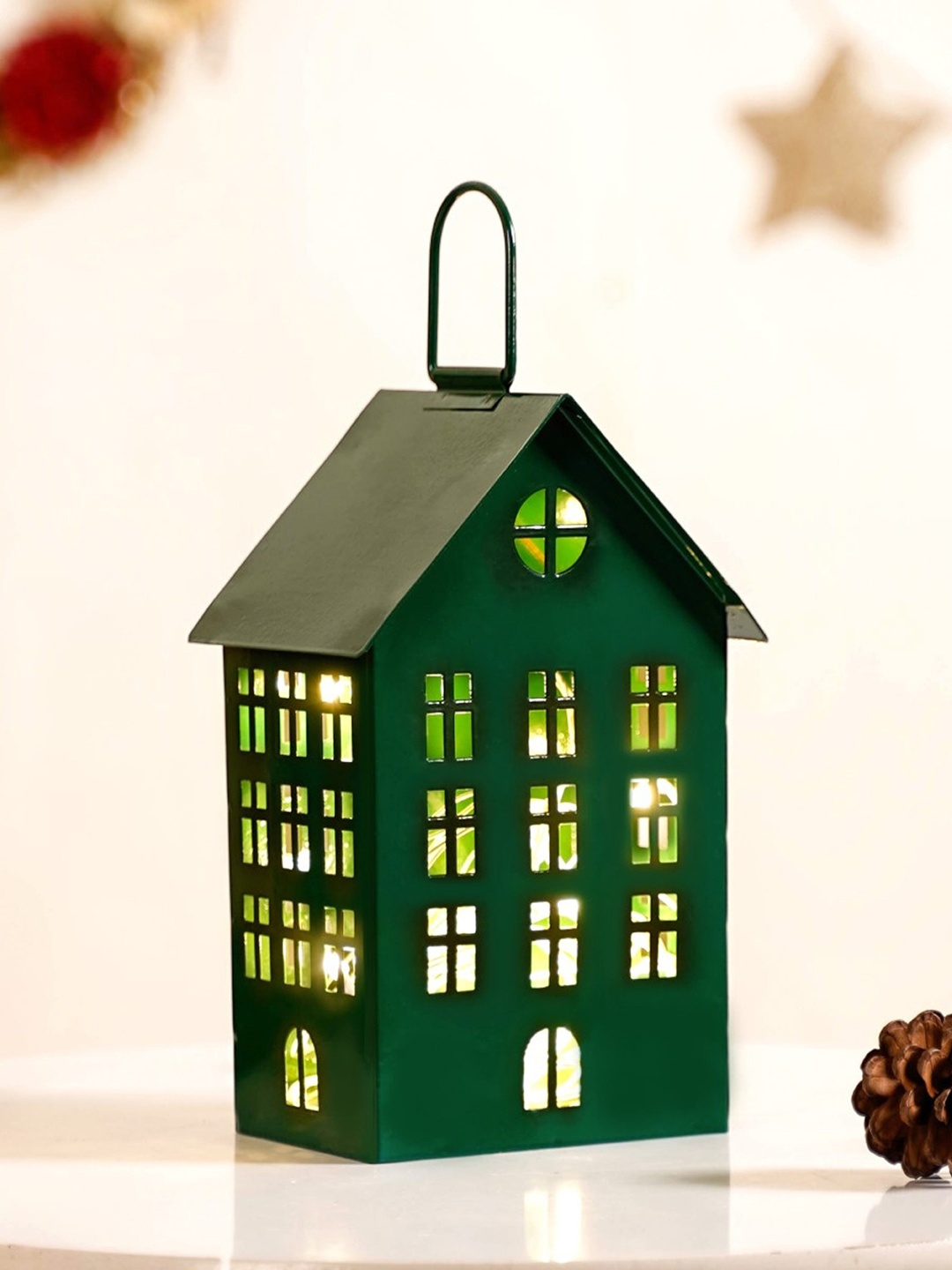 

Nestasia Green House Lantern With Handle Candle Holder