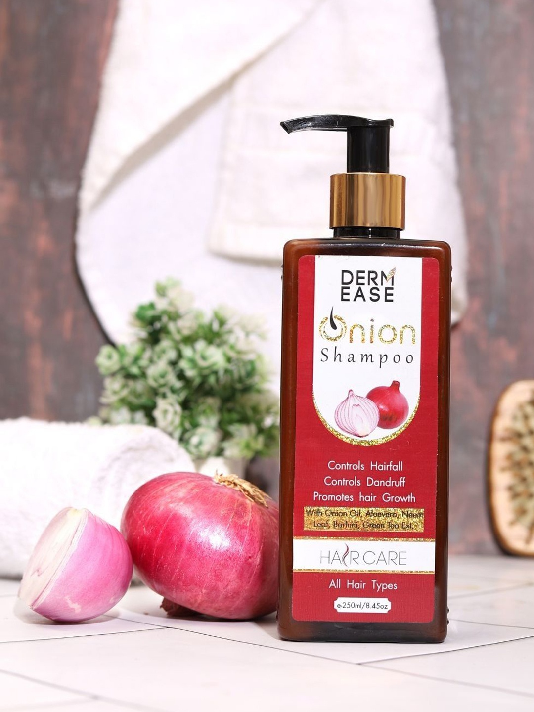 

DERMEASE Onion Shampoo With Aloevera Controls Hairfall & Dandruff - 250 ml, White