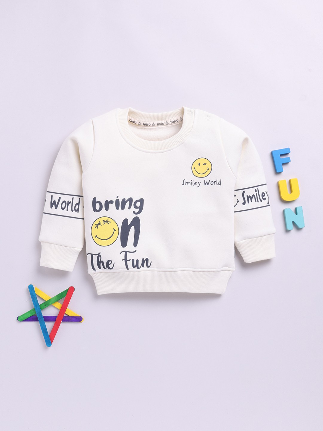 

YK X Tinyo Infant Boys Typography Printed Fleece Sweatshirt, Off white
