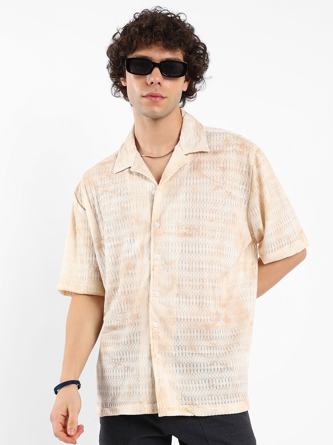 

Campus Sutra Men Comfort Fit Textured Oversized Casual Shirt, Peach