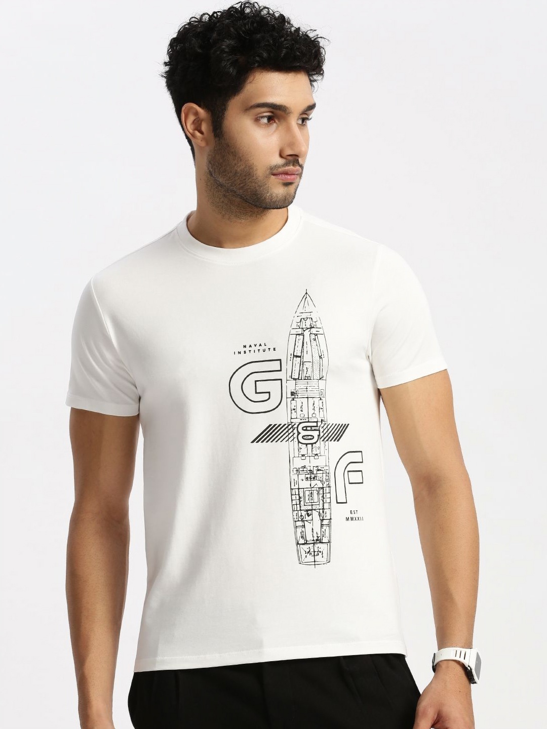

Grit and Flair Men Printed Slim Fit T-shirt, White