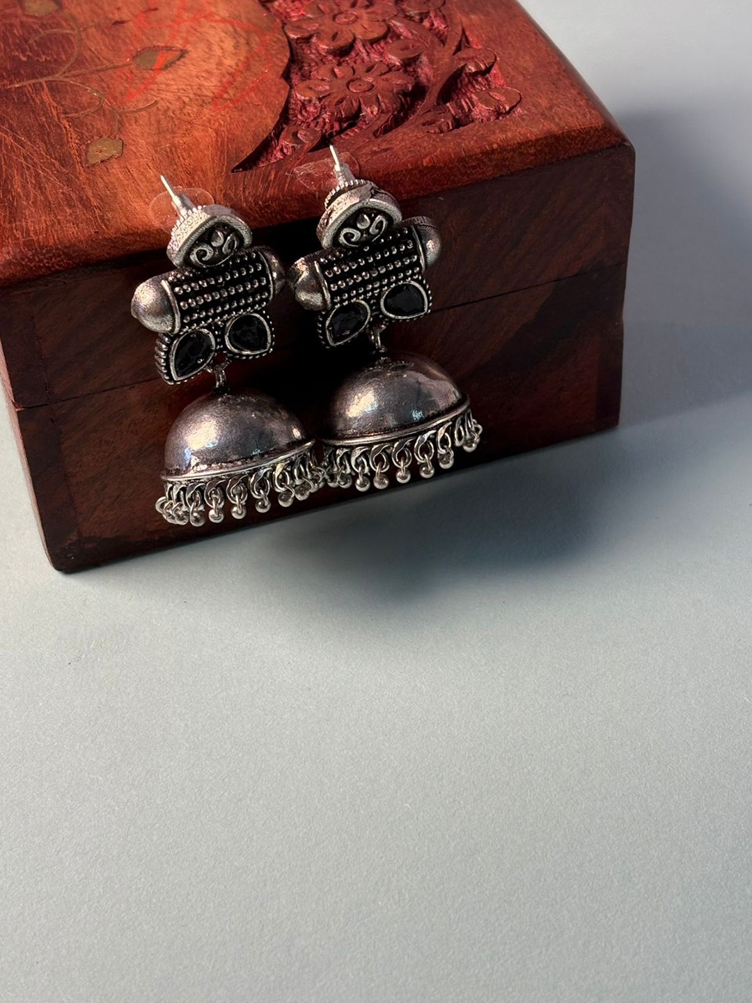 

Niska Contemporary Jhumkas Earrings, Silver