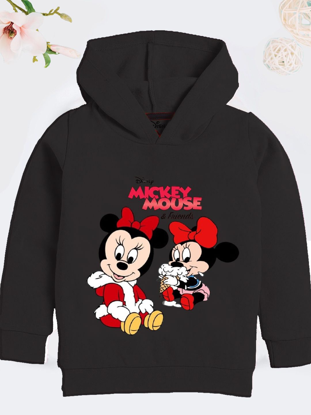 

YK Disney Girls Printed Hooded Sweatshirt, Black