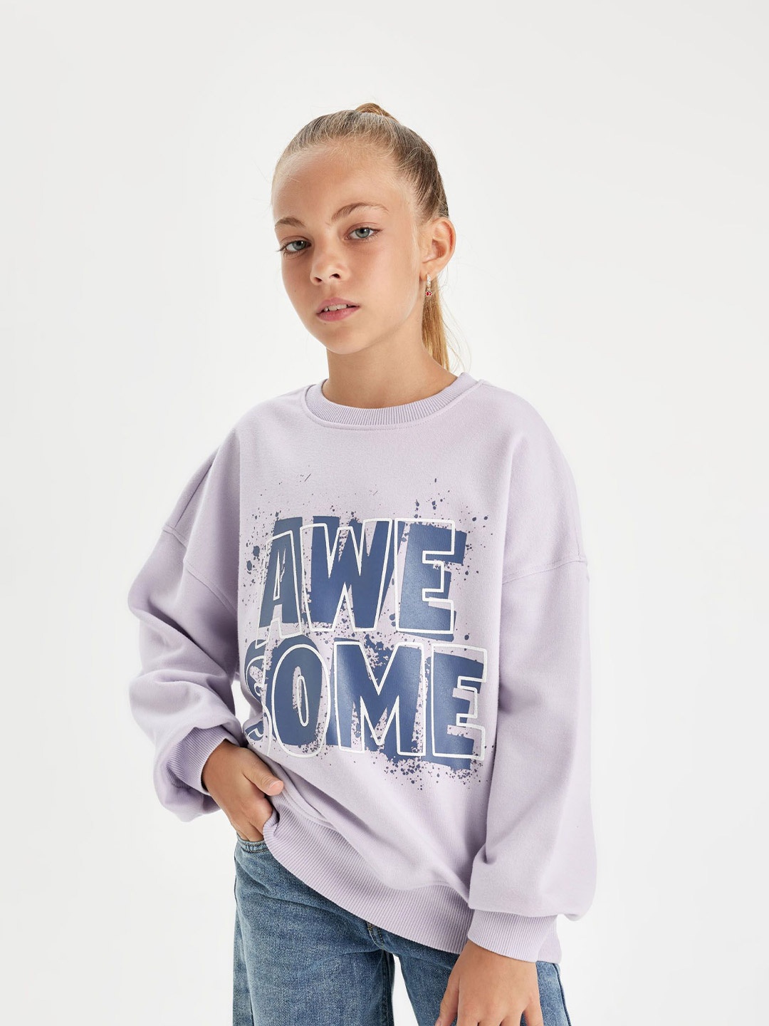 

DeFacto Girls Printed Pullover, Purple