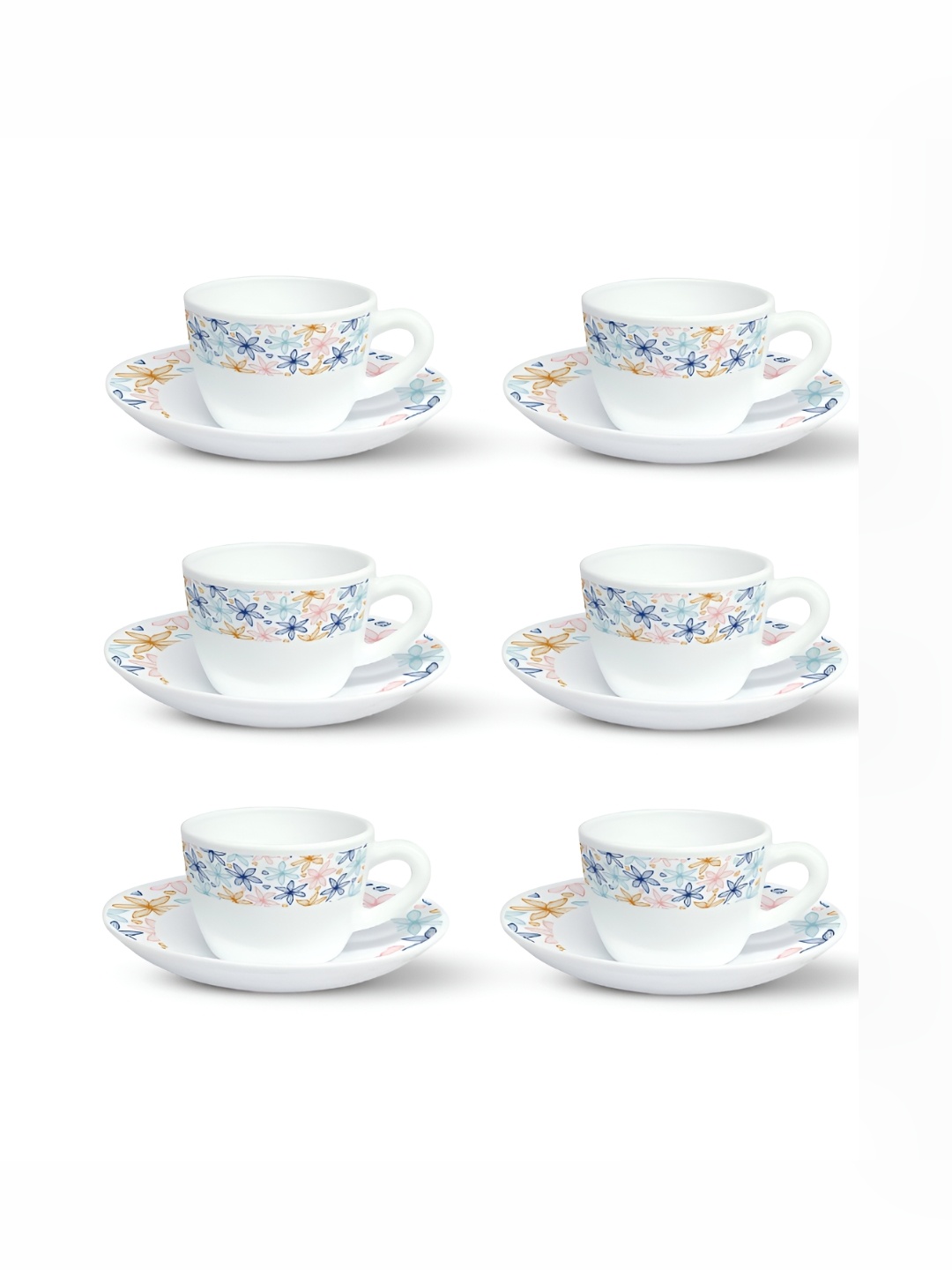 

Larah by BOROSIL White & Blue Floral Printed Opalware Matte Cups Set of Cups and Mugs