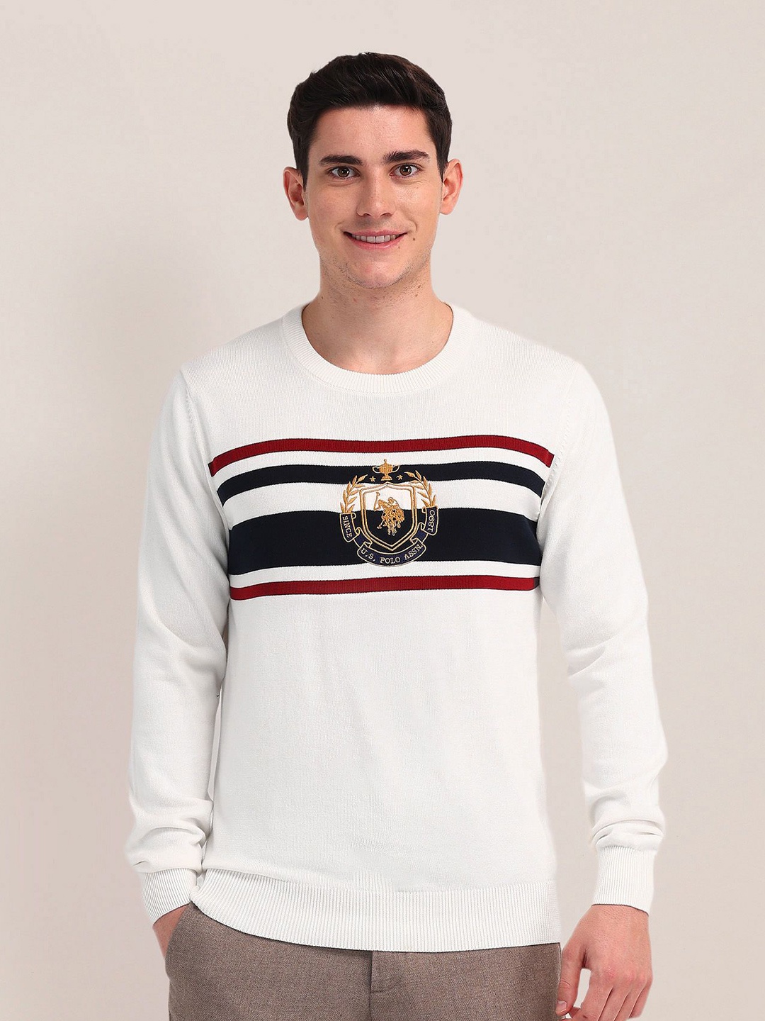 

U.S. Polo Assn. Men Striped Pullover Sweater, White