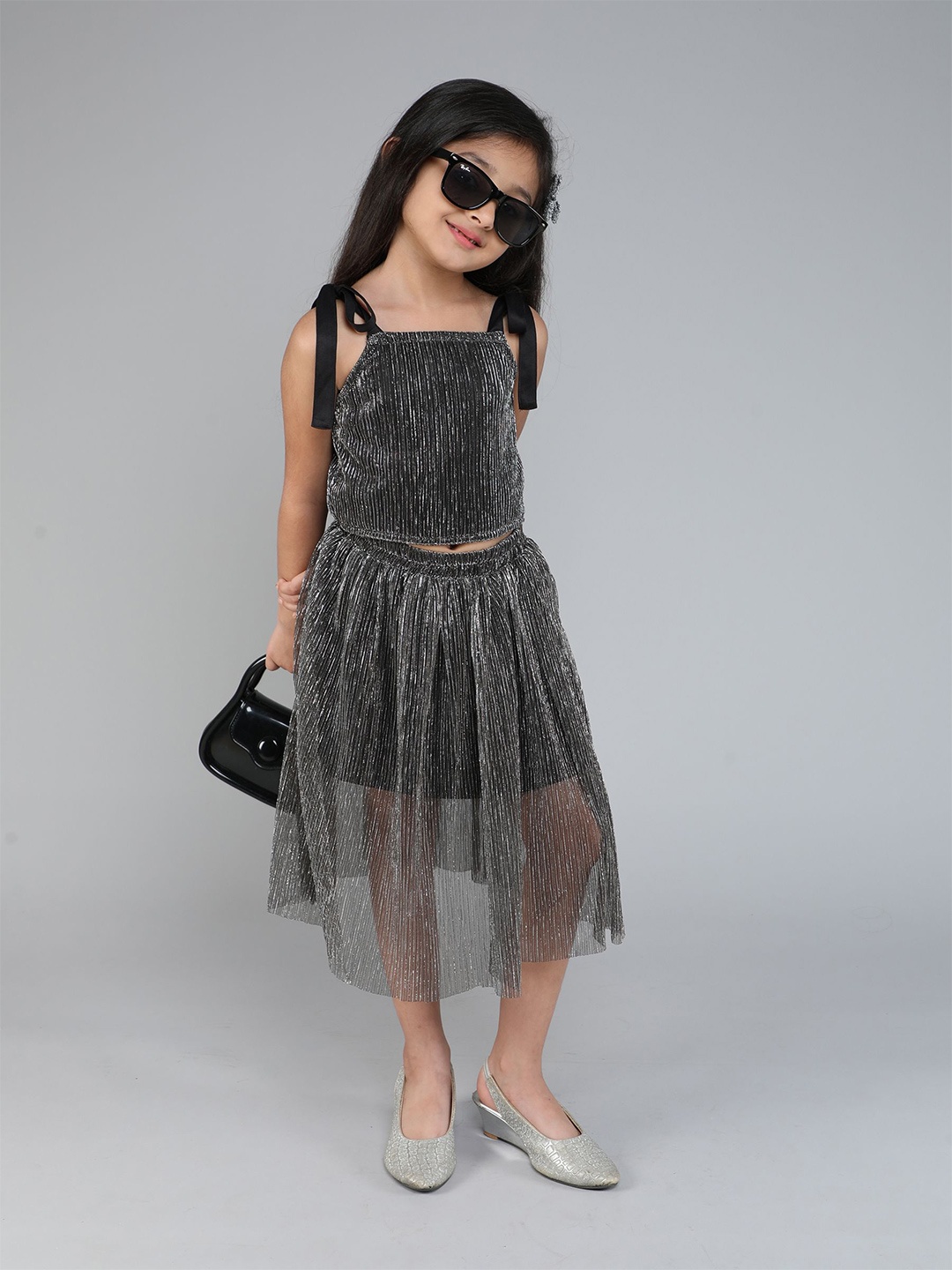 

taffykids Girls Embellished Top with Skirt, Silver