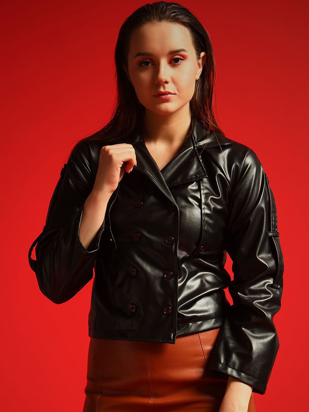 

TANDUL Women Lightweight Crop Biker Jacket, Black