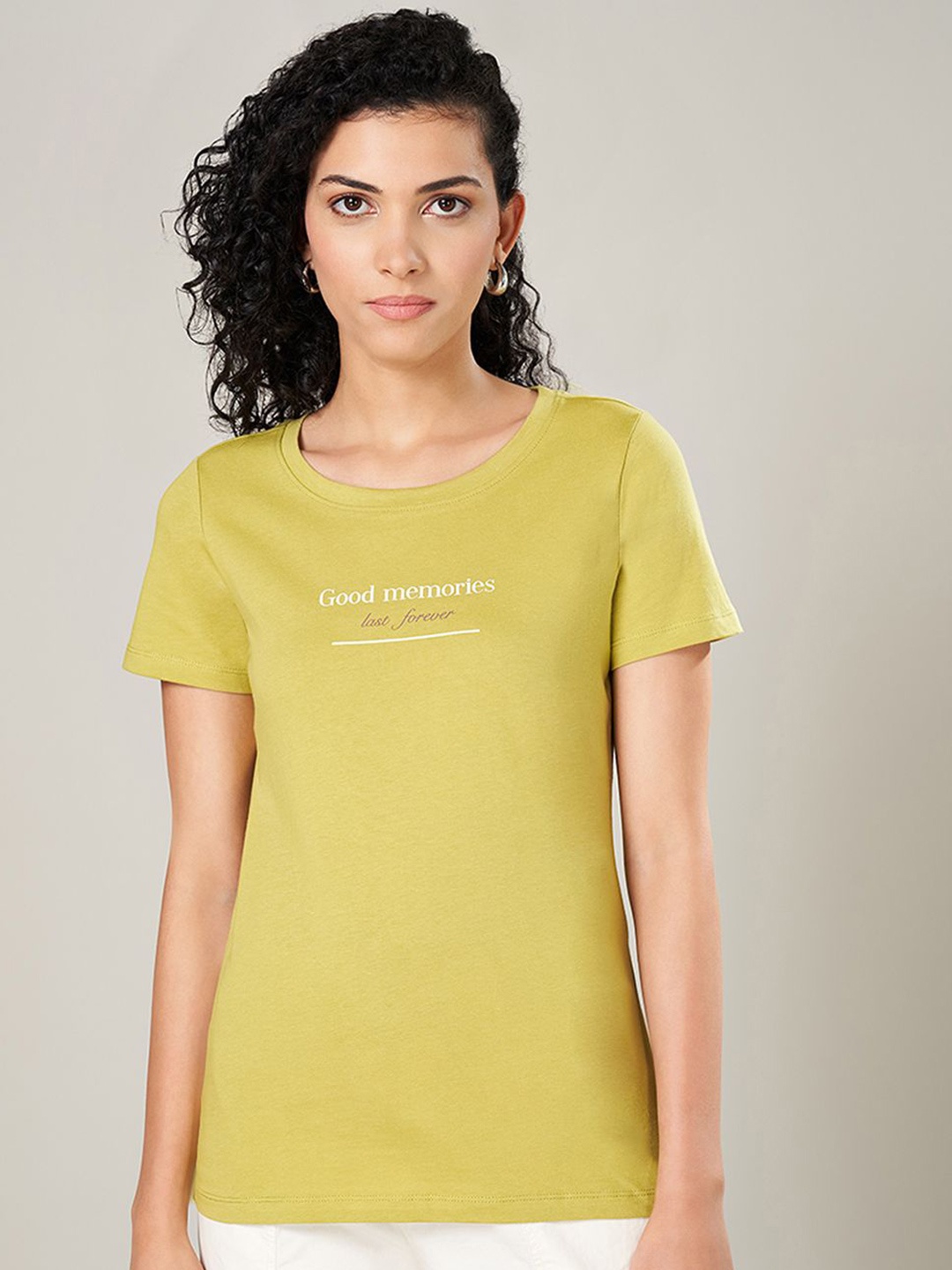 

Honey by Pantaloons Women Typography Printed Cotton Top, Yellow