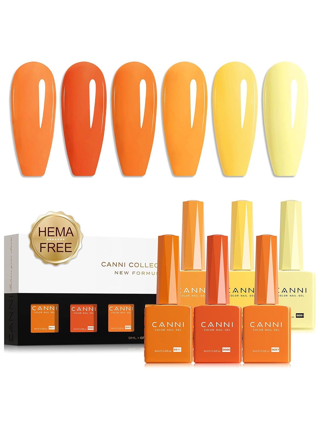 

CANNI Set Of 6 Hema Free Gel Nail Polish - 9 ml Each- 2338, Orange