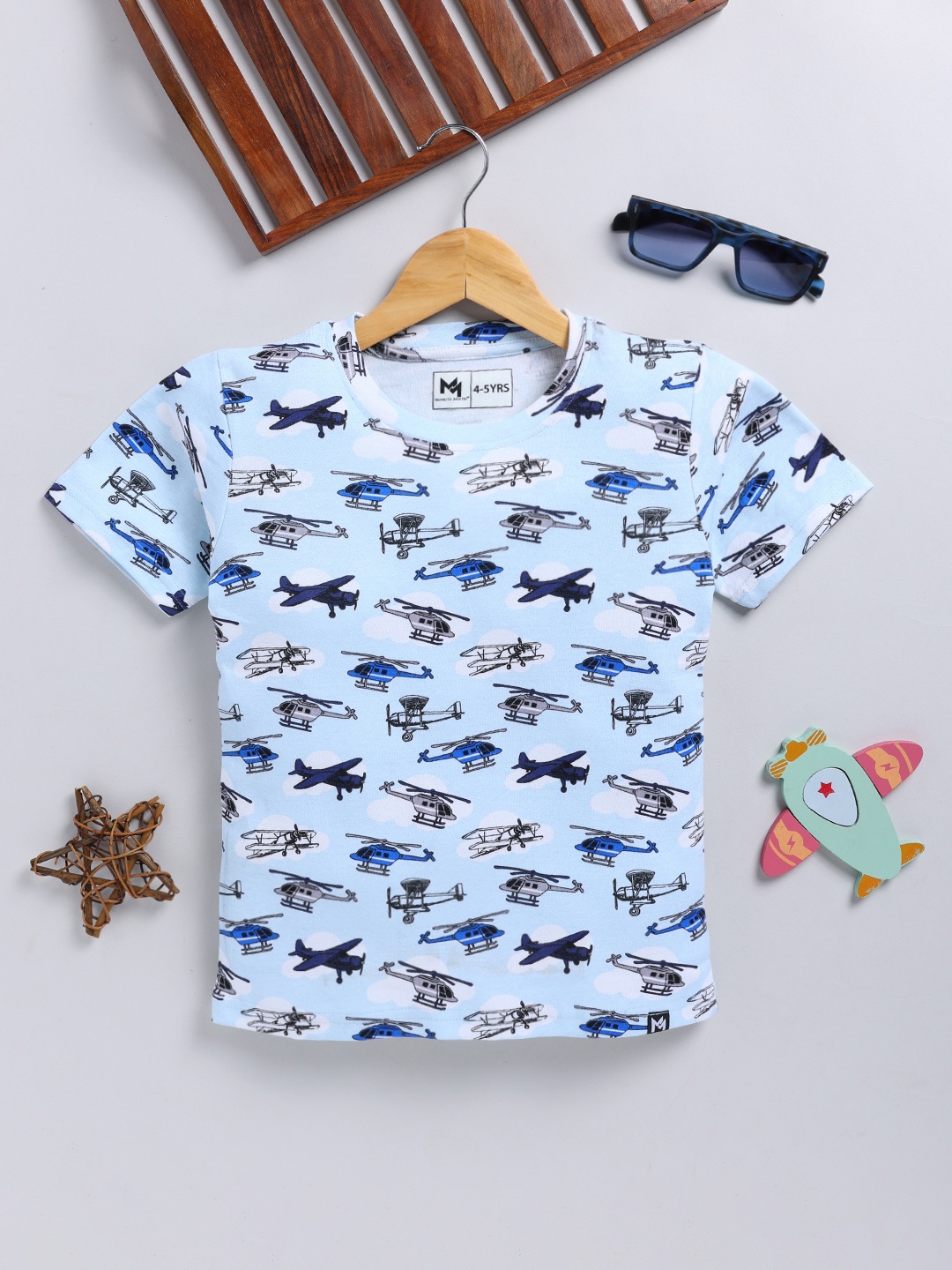 

YK X Minute Mirth Boys Aeroplane Printed T-shirt, Blue