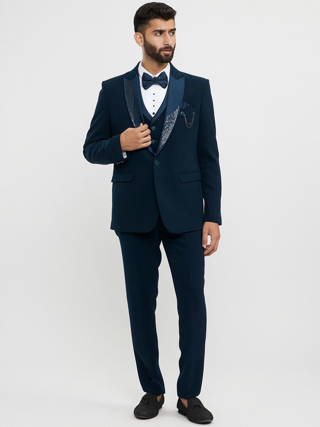 

Twamev Men Shawl Collar Double-Breasted Suit Set, Teal