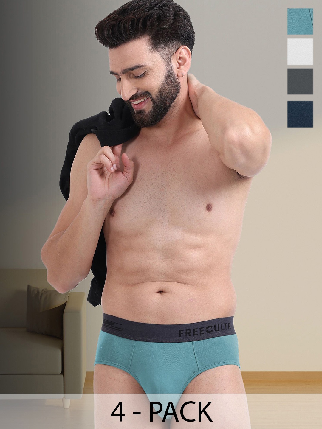 

FREECULTR Pack Of 4 MidRise Basic Briefs, Navy blue
