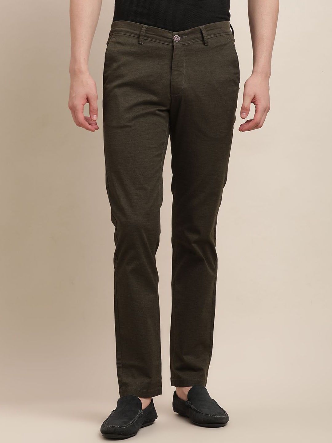 

Turtle Men Printed Relaxed Skinny Fit Chinos Cotton Trousers, Brown