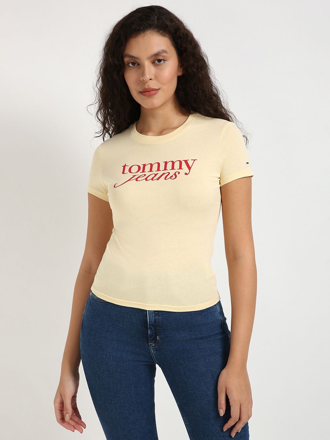 

Tommy Hilfiger Women Typography Applique Slim Fit T-shirt, Yellow