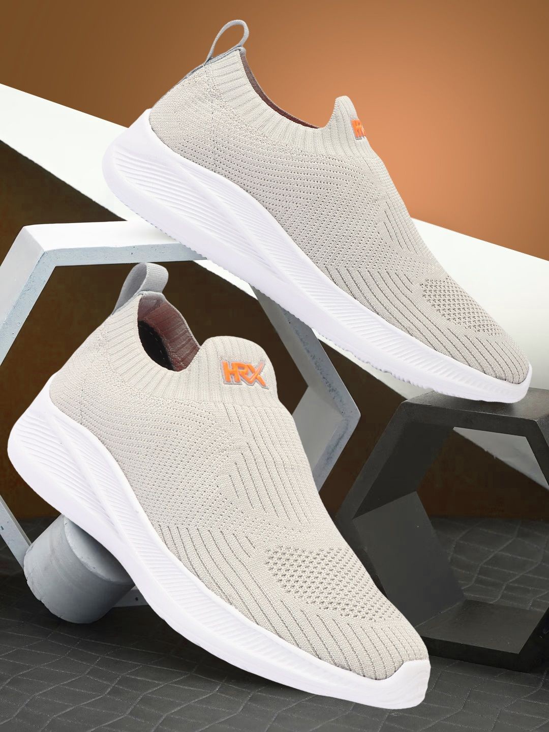 

HRX by Hrithik Roshan Men Textured Slip-On Sneakers, Grey