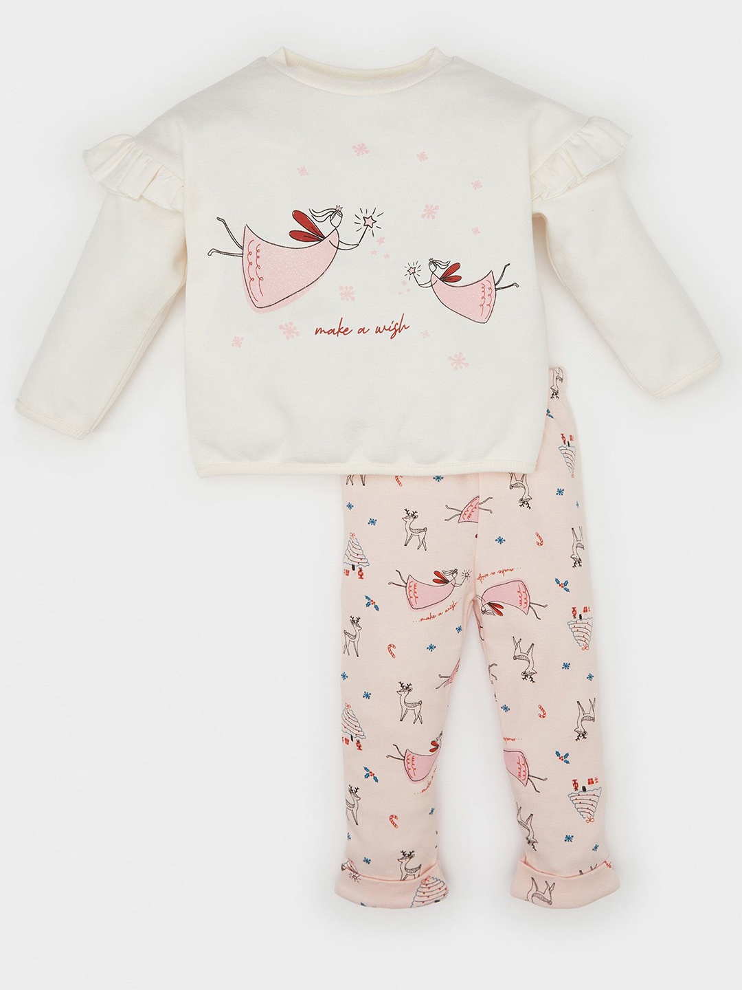 

DeFacto Girls Printed Top with Trousers, Off white