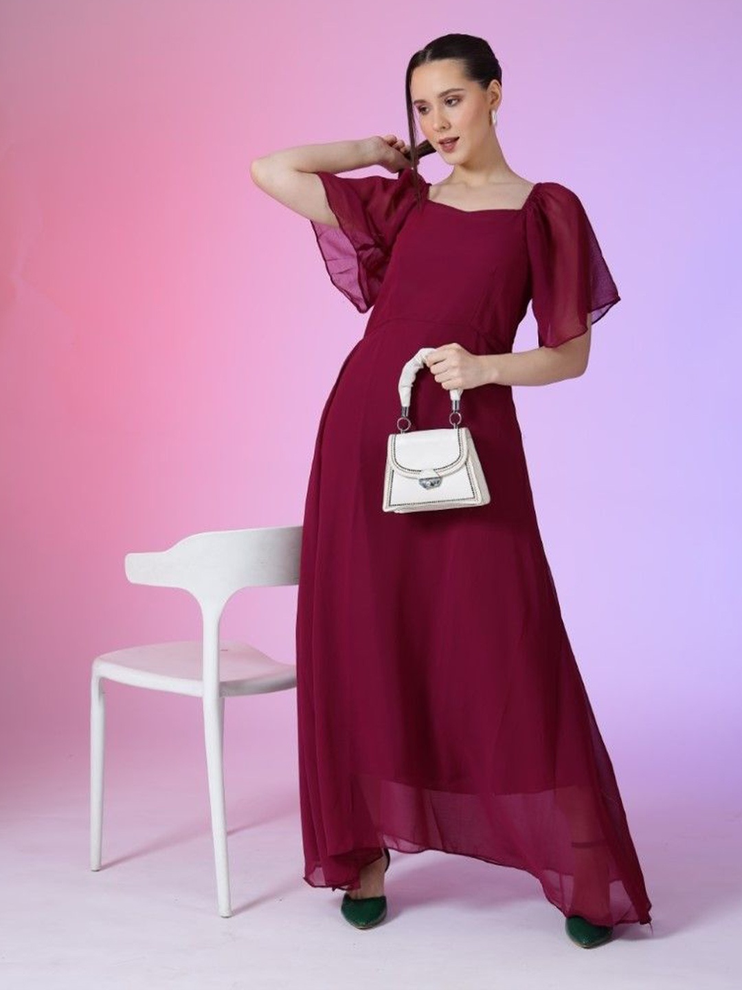 

Femvy WomenFit & Flare Maxi Dress, Magenta